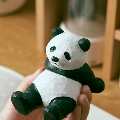 木彫りのパンダ バスウッド スマホスタンド 置物 動物 ギフト