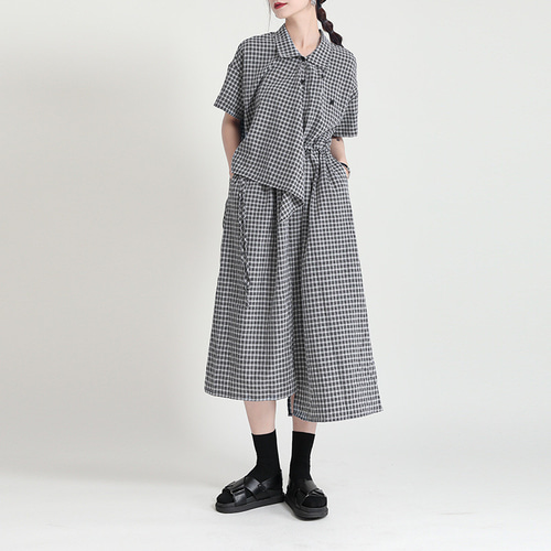 ファッショナブルシャツワンピース アシメロングドレス 4071606 セットアップ風ワンピース アシメ 変形 ミモレ丈 ロング丈