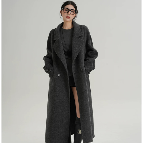 メタルボタン/ダブルウールコート/M/ウール/ブラック/無地 程良いオーバーサイズシルエット ウールダブルボタンコートQ567 コート