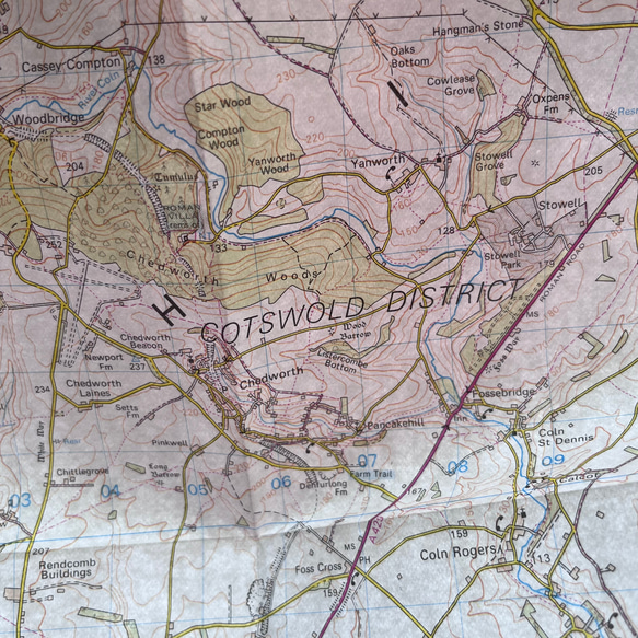 英国で出会った♪1985年 コッツウォルズ地方の地図/88cm×96cm/大判ヴィンテージマップ　 13枚目の画像