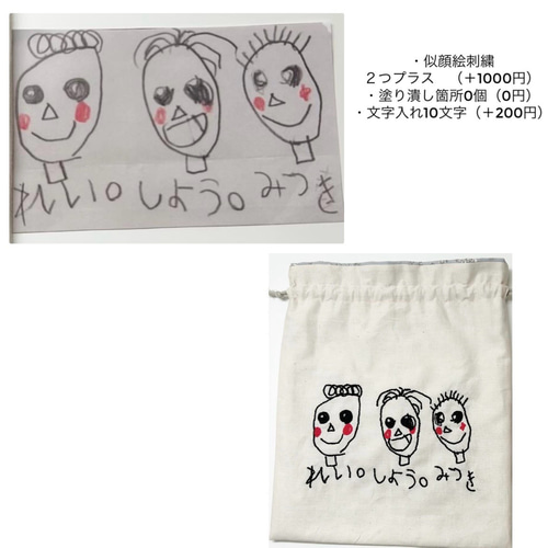 Sサイズ/似顔絵ギフト/似顔絵刺繍/子供の絵/子どもの絵 Sサイズ/似顔絵ギフト/似顔絵刺繍/子供の絵/子どもの絵