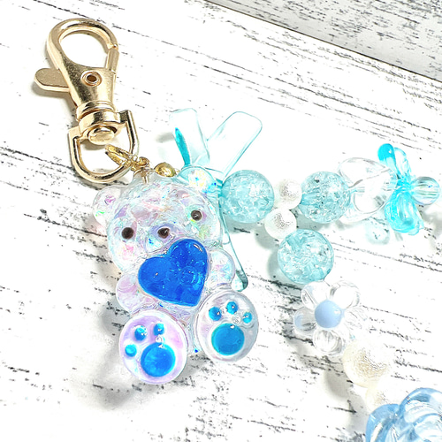 推し活 キーホルダー 青 水色 ブルー ハンドメイド ビーズ