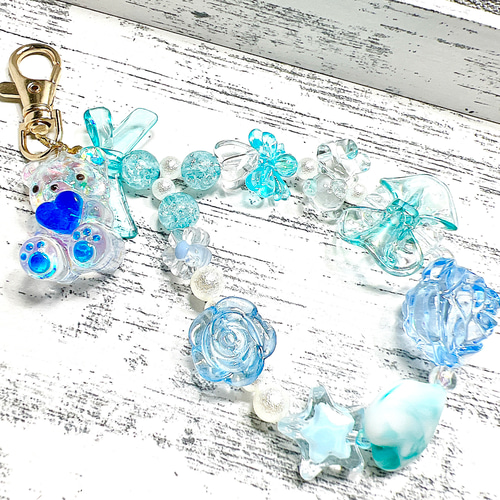 推し活 キーホルダー 青 水色 ブルー ハンドメイド ビーズ