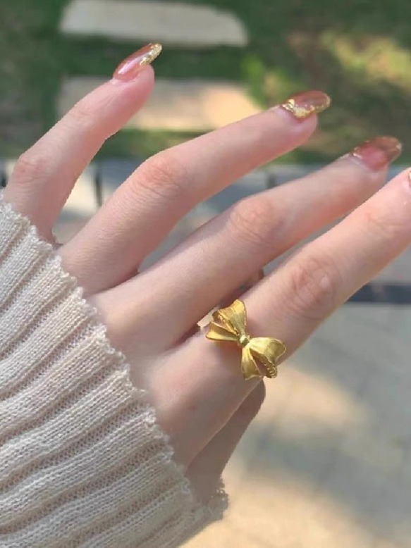 ファッションシンプルシルバー　可愛いリボン指輪 6枚目の画像