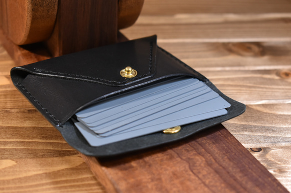 栃木レザーブラック　手縫い　カードケース 5枚目の画像
