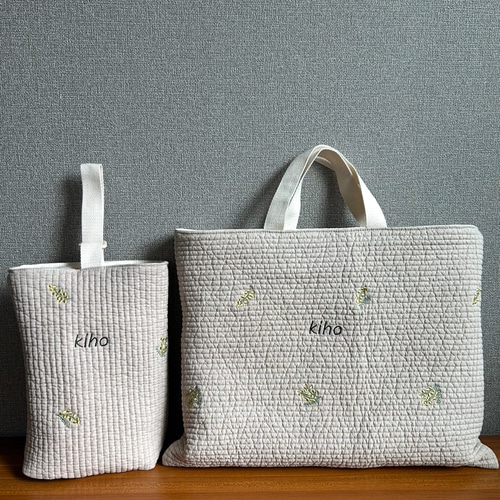 ma⭐︎様 3点セット　オーダー　いちご刺繍ヌビ　入園入学グッズ サイズが変更できる！】入園・入学グッズ （いちご）3点セット