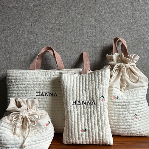専用ページ　刺繍ヌビのレッスンバッグ　保冷巾着 選べるカラー】保冷保温ランチバッグ お弁当袋 ヌビ 入園入学