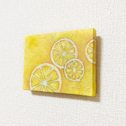 原画 油絵 レモンフィールド 檸檬のアート 抽象画  75×100mm イエロー モダンアート 2枚目の画像