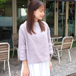【SALE！！】上品♪ボトルネックリネンブラウス＜７部袖＞ 2サイズ　ウォームグレー　0624U.Grey 1枚目の画像
