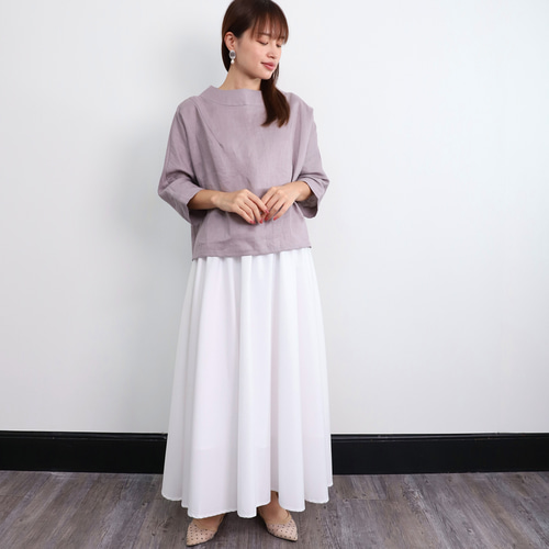 SALE！！】上品♪ボトルネックリネンブラウス＜7部袖＞ 2サイズ