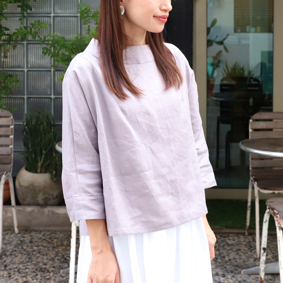 【SALE！！】上品♪ボトルネックリネンブラウス＜７部袖＞ 2サイズ　ウォームグレー　0624U.Grey 2枚目の画像