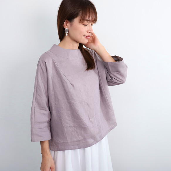 【SALE！！】上品♪ボトルネックリネンブラウス＜７部袖＞ 2サイズ　ウォームグレー　0624U.Grey 9枚目の画像