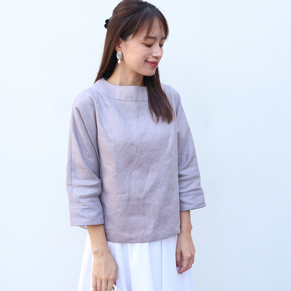 【SALE！！】上品♪ボトルネックリネンブラウス＜７部袖＞ 2サイズ　ウォームグレー　0624U.Grey 3枚目の画像