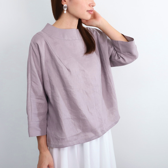 【SALE！！】上品♪ボトルネックリネンブラウス＜７部袖＞ 2サイズ　ウォームグレー　0624U.Grey 10枚目の画像