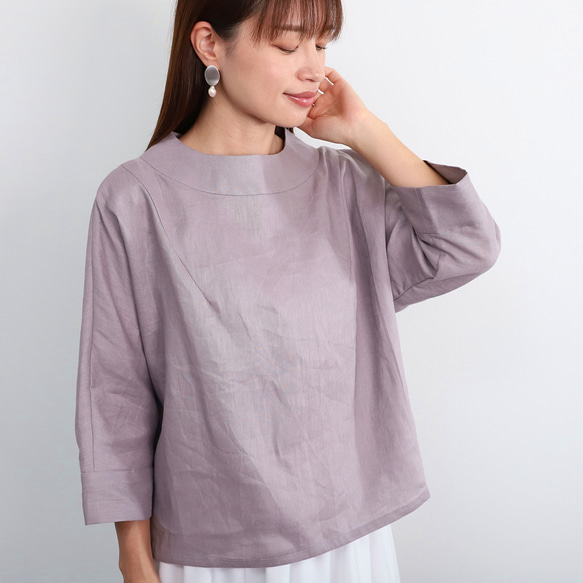 【SALE！！】上品♪ボトルネックリネンブラウス＜７部袖＞ 2サイズ　ウォームグレー　0624U.Grey 7枚目の画像