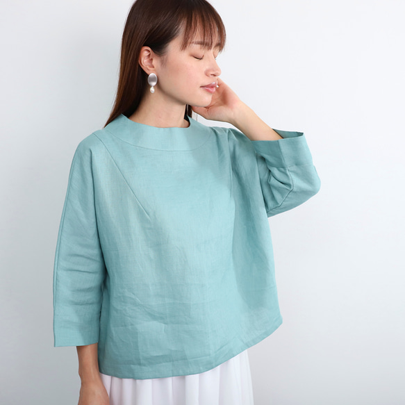 SALE！！】上品♪ボトルネックリネンブラウス＜7部袖＞ 2サイズ