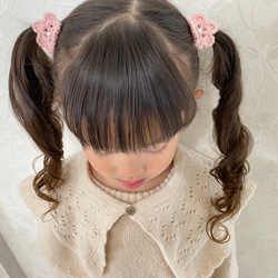 送料無料✿ピンク お花のヘアゴム　かぎ針編み 2枚目の画像