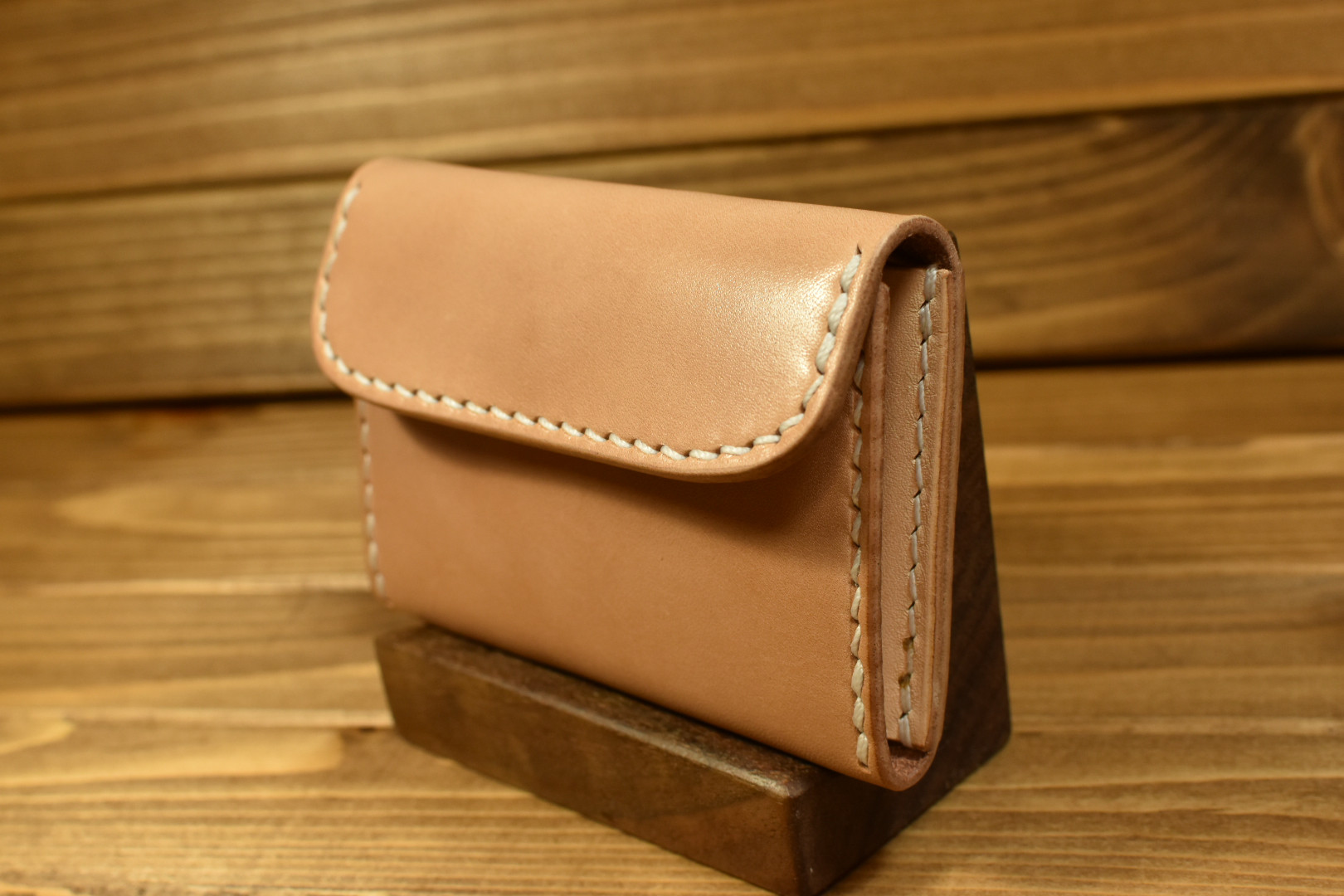 栃木レザー　ナチュラル　手縫コインケース