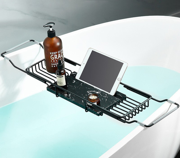 浴槽テーブル 伸縮多機能バスタブラック ステンレス製スマートフォン収納ラック ch-237 17枚目の画像