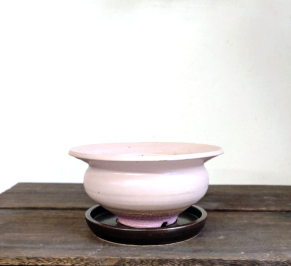 陶器の植木鉢　「さくら色」 受け皿付 2枚目の画像