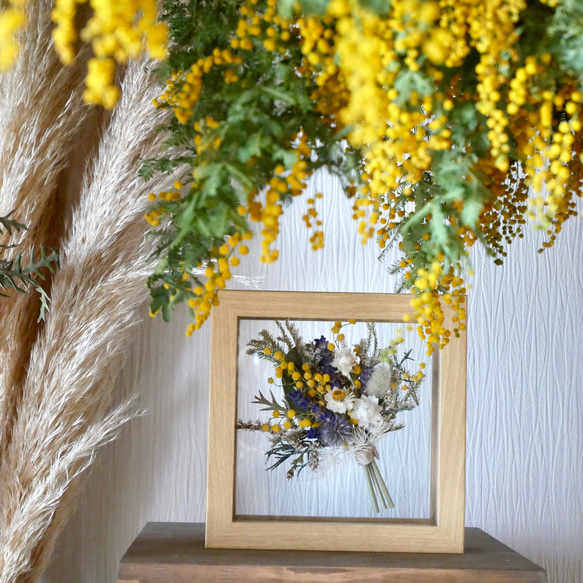 ラベンダーとミモザの花束〇フレームフラワードライフラワー ドライ