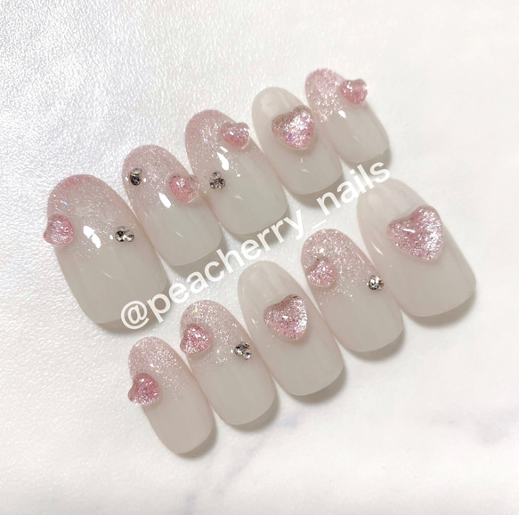 013】ネイルチップ ミラーハート グラデーションネイル マグネット