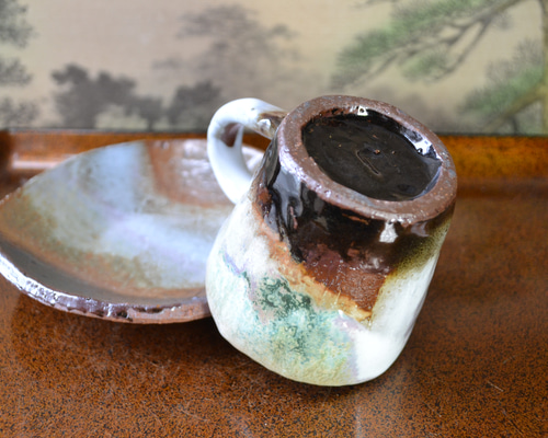 お値打ち品！】コーヒーカップ＆ソーサー(三彩釉)ストレート