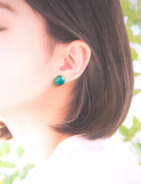 景泰藍脊線○柱式耳環~綠色~ 第9張的照片