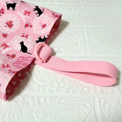 ハンドメイド オーダー 移動ポケット 保冷バッグ 巾着 ピンク ねこ 上履き入れ ハンドメイド オーダー 移動ポケット 保冷バッグ 巾着 ピンク ねこ