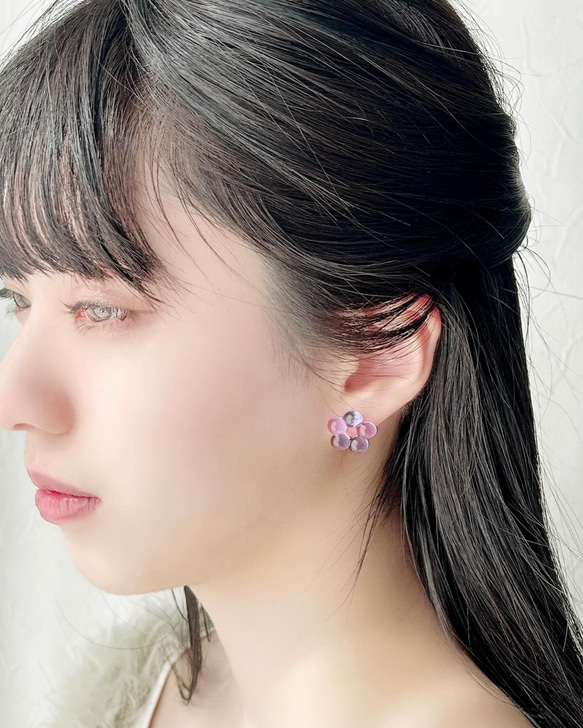 glass florets earrings -pansy- 5枚目の画像