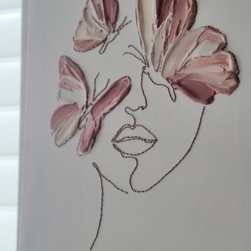 春早割】テクスチャーアート×刺繍◇春 蝶モチーフ 線画 立体