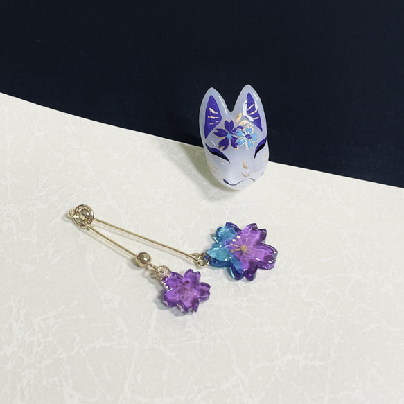 【新作】狐の2Way耳飾り【紫】(ピアス・イヤリング) 8枚目の画像