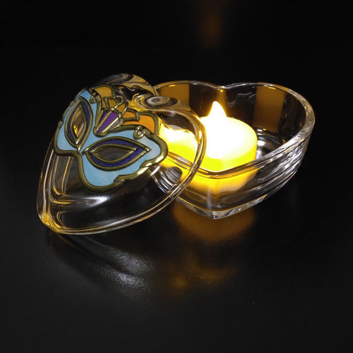 ヴェネツィア仮面カーニバル ブルー/ ハート形ガラスの小物入れ プチ