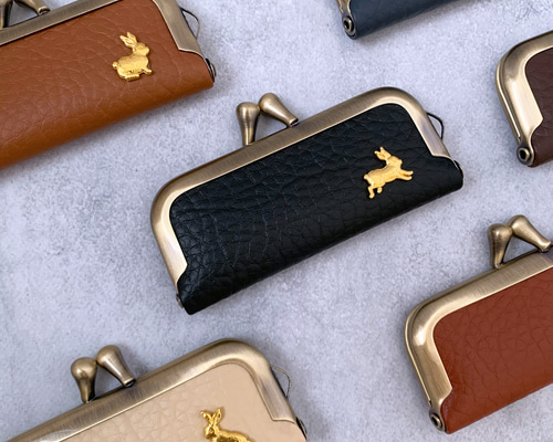 全6色】大人のレザーがま口印鑑ケース アンティークうさぎチャーム付