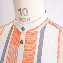 手織りのスタンドカラーのシルクシャツ　オレンジストライプ 3枚目の画像