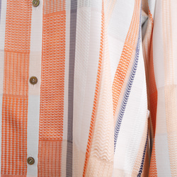 手織りのスタンドカラーのシルクシャツ　オレンジストライプ 6枚目の画像