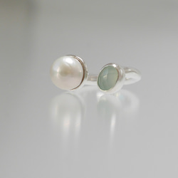 pearl＆chalcedony ring  /  淡水パールとシーブルーカルセドニーAAAのリング　silver925 3枚目の画像
