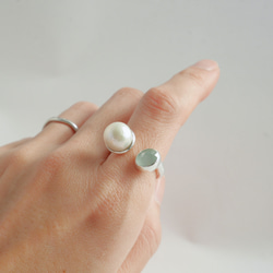 pearl＆chalcedony ring  /  淡水パールとシーブルーカルセドニーAAAのリング　silver925 5枚目の画像