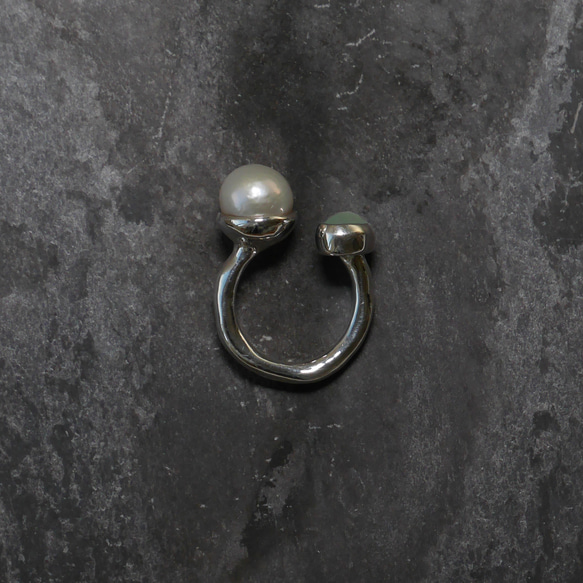 pearl＆chalcedony ring  /  淡水パールとシーブルーカルセドニーAAAのリング　silver925 7枚目の画像