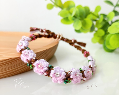 受注製作】ピンクパープルの大きな桜＊花かんむりブレスレット＊調節