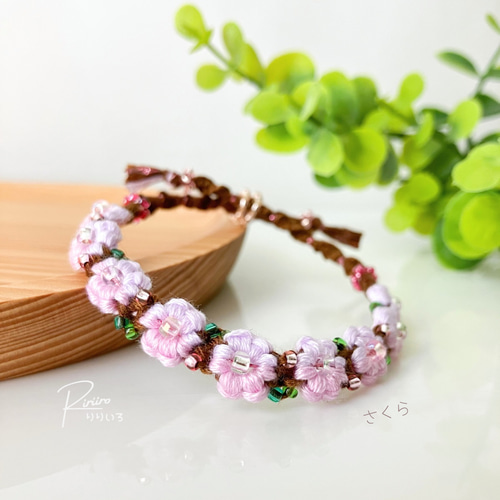 受注製作】ピンクパープルの大きな桜＊花かんむりブレスレット＊調節
