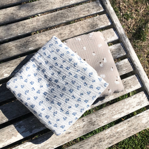 ベビーブランケット おくるみ ブーケブルー フレンチガーゼコットン100  