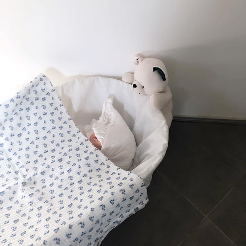 ベビーブランケット おくるみ ブーケブルー フレンチガーゼコットン100  