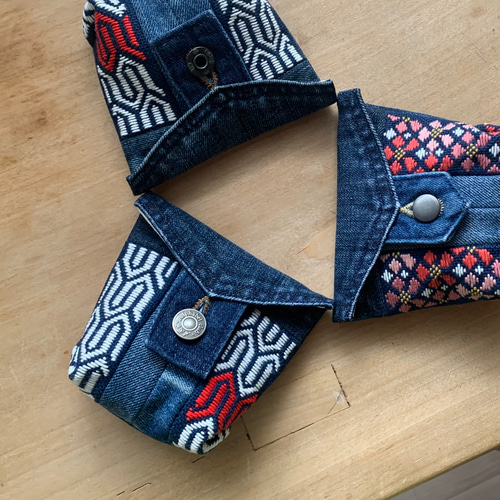 こぎん刺しミニポーチ亀【刺繍☺︎刺し子】デニムリメイク⌘受注製作