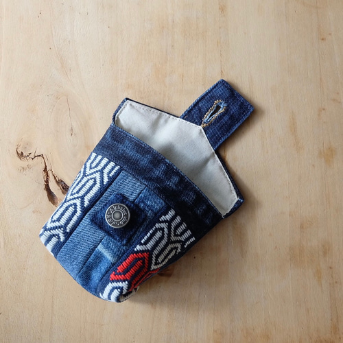 こぎん刺しミニポーチ亀【刺繍☺︎刺し子】デニムリメイク⌘受注製作