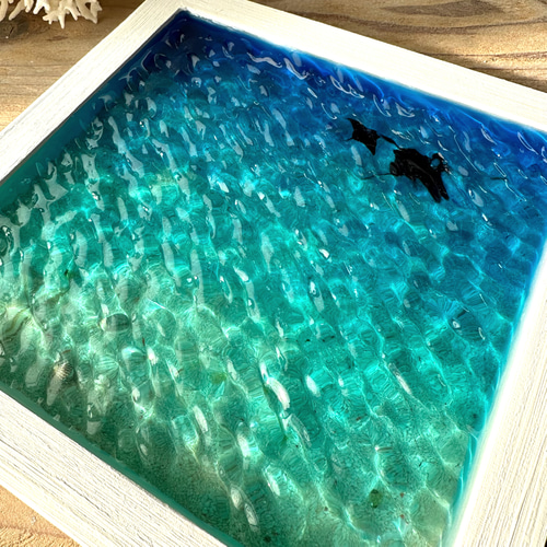 【波紋アート＃23】マンタの遊泳／水紋／15cmスクエア／枠なし 波紋アート＃23】GW限定特価！マンタの遊泳／水紋／15cmスクエア／枠