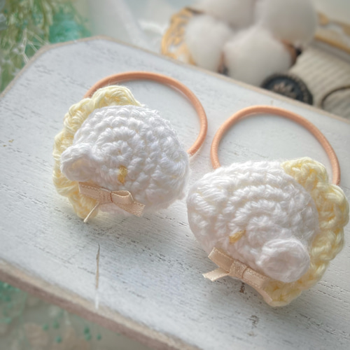 おうまさんツインヘアゴム ベビーヘアゴム キッズヘアゴム かぎ針編み  