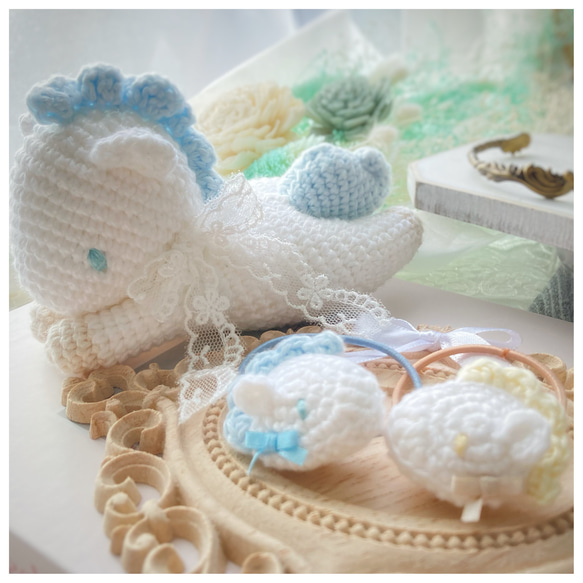 おうまさんツインヘアゴム ベビーヘアゴム キッズヘアゴム かぎ針編み  