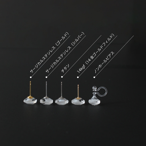 ヴィンテージガラスの透明な丸い花ピアス／ノンホールピアス［サージカルステンレス/チタン変更可能］ 16枚目の画像