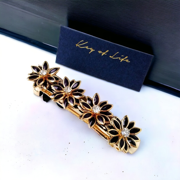 Key of Life▶︎ガラス花 ブラック 小さめ バレッタ 髪飾り 髪留め 黒 花 フラワー コテージコア 人気 2枚目の画像